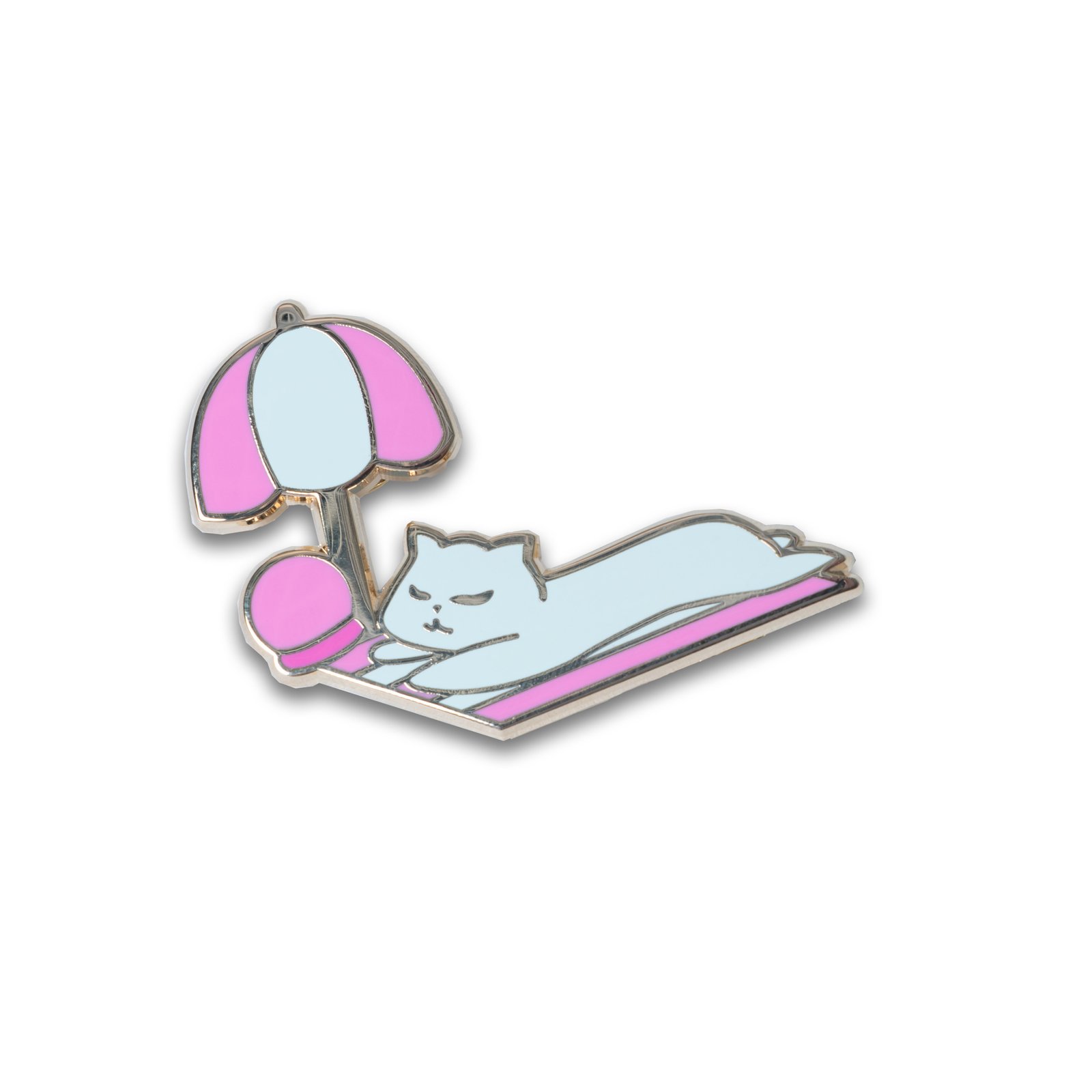 Photograph of Cute Cat Astronaut (Catstronaut) hard enamel pin, sunbathing.